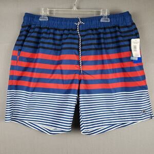Caribbean Joe Men's‎ XXL Swim Trunks Blue Red Stripes Nautical Beach UPF 50+ NWT